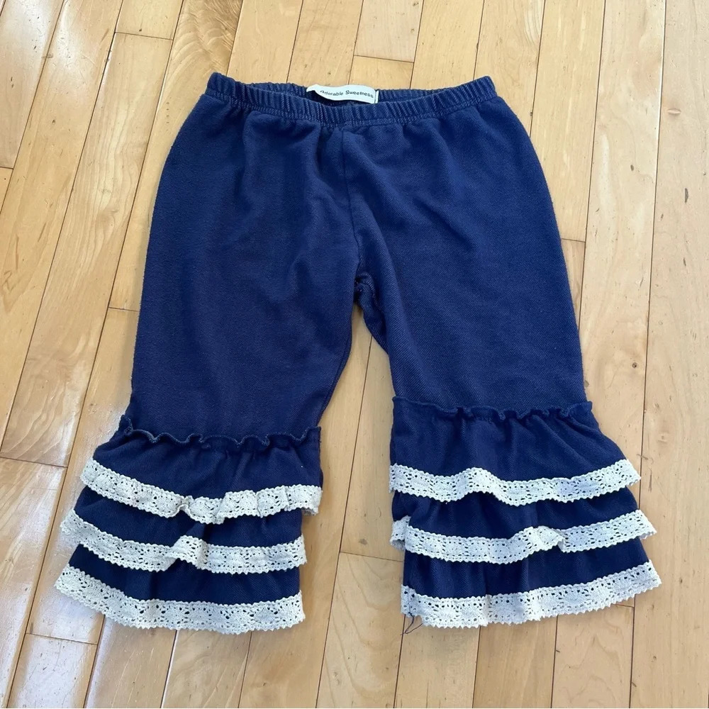 Adorable Sweetness Girl 8 Blue Ruffled Cuff Pants Capri Leggings Bloomers Lace